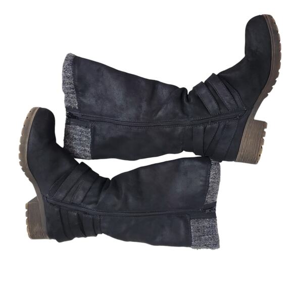 Celia | Radical Sweater Cuff Calf Height Moto Distressed Boots - Picture 2 of 10